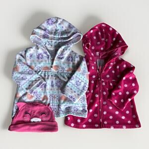 Little Wonders Baby Girls Fleece Hoodie Jackets & Cat Hat Bundle 6-9M